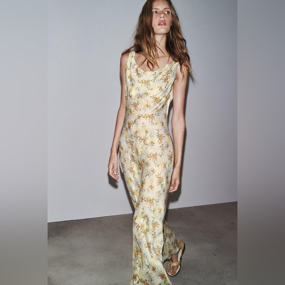 ๐(NWT) ZARA Bloggers Fav ZW Collection Printed Floral Satin Dress. Size XL. - Picture 8 of 14